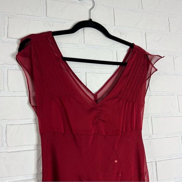 Vintage 90s Y2K Red Sheer Overlay Sequin Cap Sleeve Midi Dress 1 - Picture 6 of 11